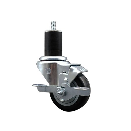 Service Caster 3'' SS Black Poly Swivel 1-3/4'' Expanding Stem Caster with Brake SCC-SSEX20S314-PPUB-BLK-TLB-134